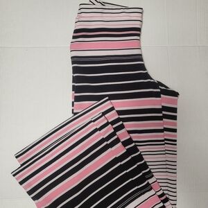 New York & Company Women's Pants Size M Black/Pink & White Striped Wide Leg